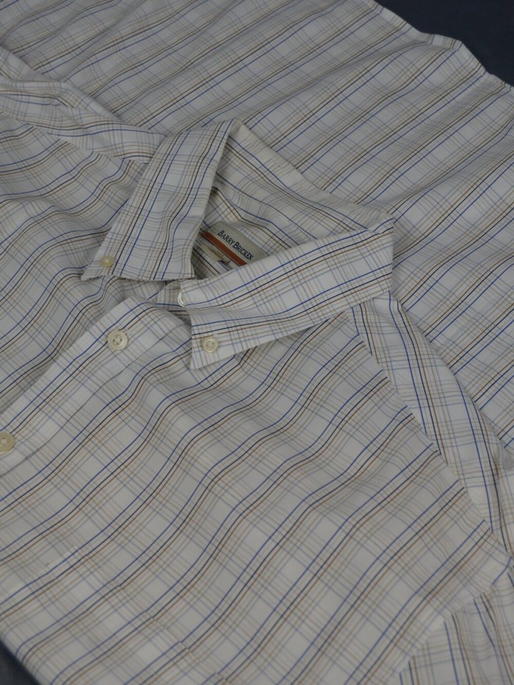 Barry Bricken 100% Cotton Button Up LS -- Cream Plaid -- XXL